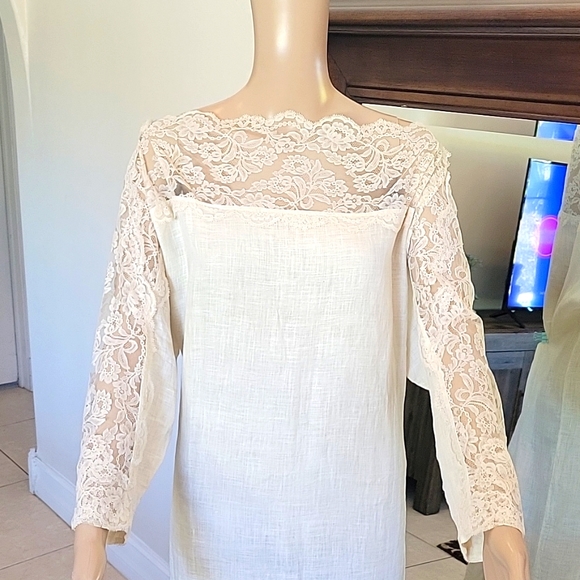 Vintage Peggy Jennings Cache Womens Linen Crew Neck Lace Dress - Picture 2 of 11